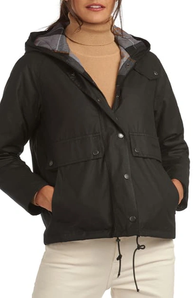 Barbour Re-engineered For Today Naver Hooded Waxed Raincoat In Black/ Modern