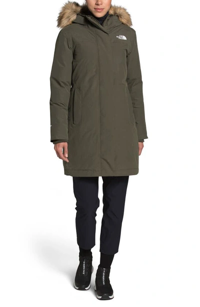 The North Face Arctic Waterproof 550-fill-power Down Parka With Faux Fur Trim In New Taupe Green
