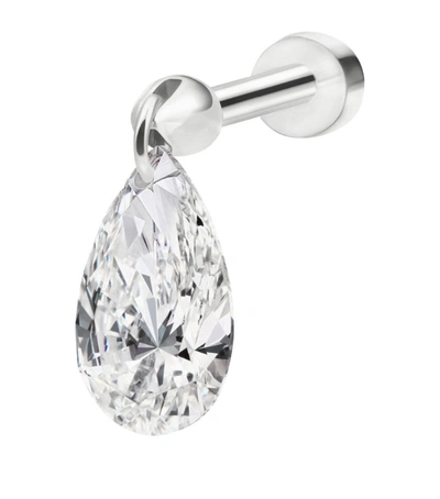 Maria Tash White Gold Floating Pear Diamond Charm Threaded Stud Earring (7mm)