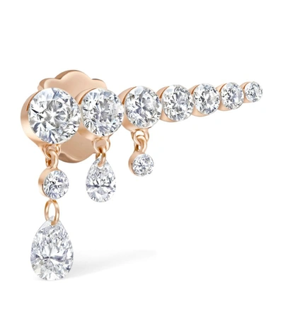 Maria Tash Rose Gold Invisible Set Diamond Crescendo Bar Threaded Stud Earring Left (18mm)