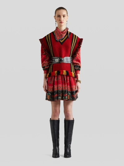 Etro Striped Waistcoat With Fringe In Red