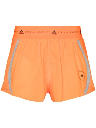 Adidas By Stella Mccartney Truepace Mesh-paneled Neon Shell Shorts In Orange