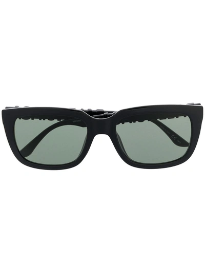 Balenciaga Logo Lettering Rectangular-frame Sunglasses In Black