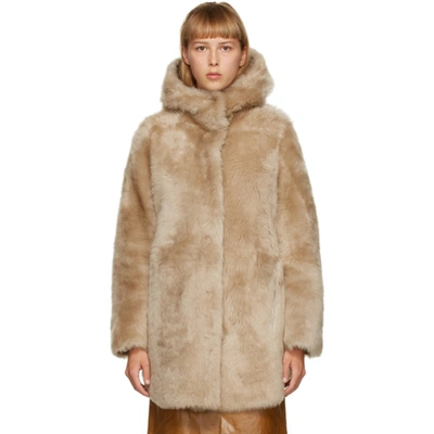 Yves Salomon Hooded Lamb Fur Coat In A2046 Cooki