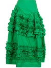 Molly Goddard Otis Asymmetric Ruffled Cotton Midi Skirt In Grün