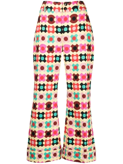 La Doublej Hendrix Printed Cotton Flared Trousers In Groovy Dot Giallo