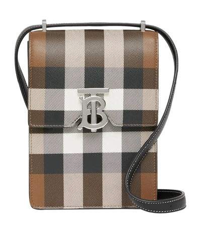 Burberry Leather Check Robin Cross-body Bag In Brown