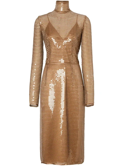 Burberry Embellished Mesh Sequin Cocktail Dress In Gold