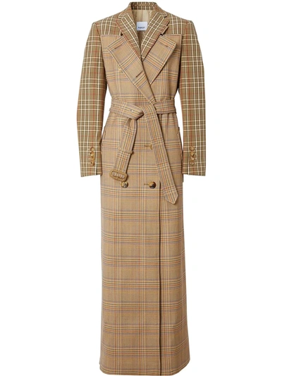Burberry Contrast Check Wool Cotton Trench Coat In Braun