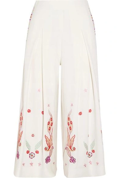 Temperley London Lysander Cropped Embroidered Crepe Wide-leg Pants