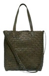 Madewell The Medium Transport Tote: Woven Leather Edition In Foliage Multi