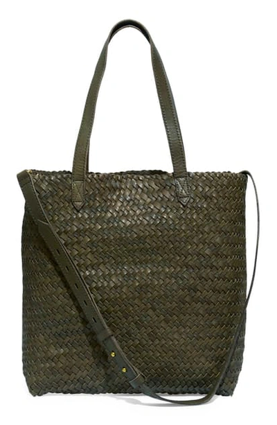 Madewell The Medium Transport Tote: Woven Leather Edition In Foliage Multi