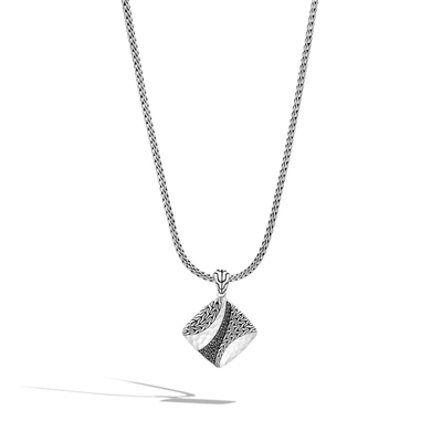 John Hardy Hammered Square Sterling Silver Pendant In Black Spinel