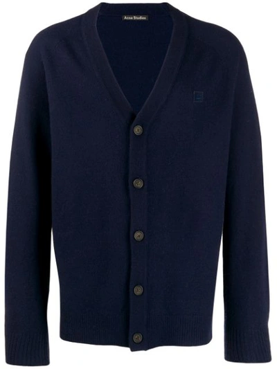 Acne Studios Face Patch V-neck Cardigan In Blue