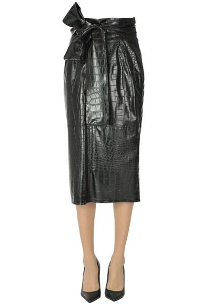 Msgm Crocodile Print Eco-leather Penci Skirt In Black