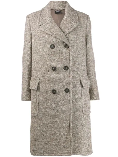 Aspesi Herringbone Double-breasted Coat In Beige