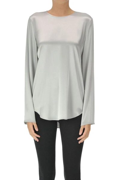 Theory Satin Blouse In Grey