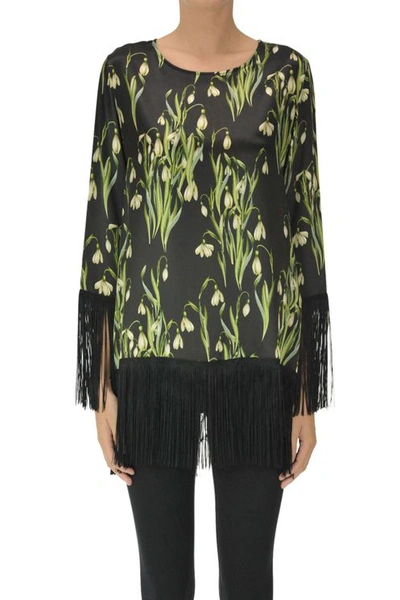 Clips Fringed Satin Blouse In Black