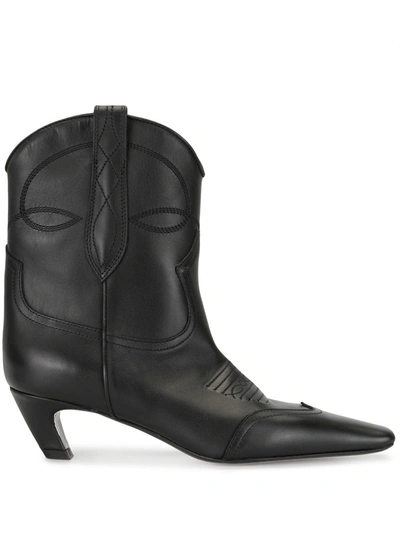 Khaite Black Leather Dallas Ankle Boots