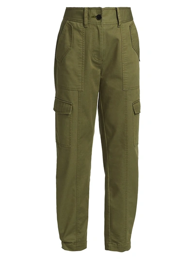 Derek Lam 10 Crosby Elian Cropped Belted Cotton-blend Twill Tapered Trousers In Olive