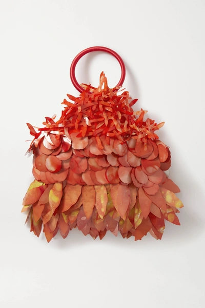 Nannacay + Net Sustain Mia Paillette-embellished Velvet And Suede Tote In Orange