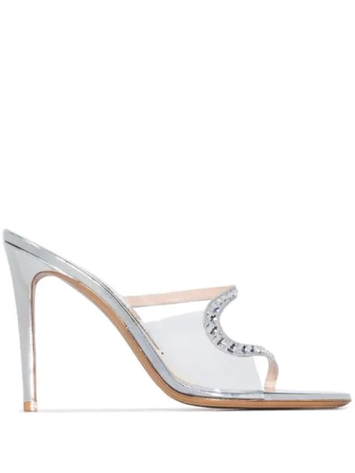 Alexandre Vauthier Ava Crystal-embellished Metallic Leather And Pvc Sandals In Silver