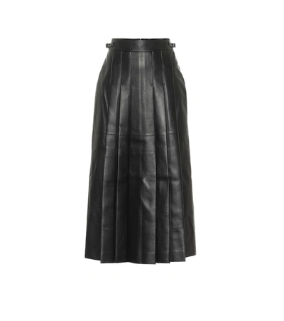 Gabriela Hearst Wesley Pleated Leather Midi Skirt In Black