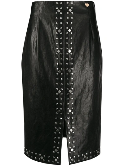 Twinset Studded Faux Leather Longuette Skirt In Black