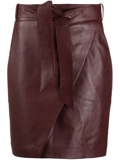 L'autre Chose Leather Short Skirt In Burgundy Colour In Purple