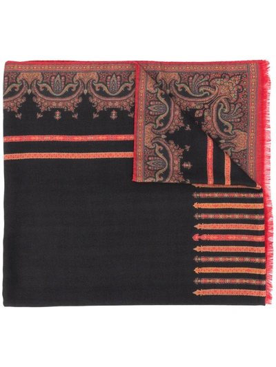 Etro Paisley Print Scarf In Black And Red