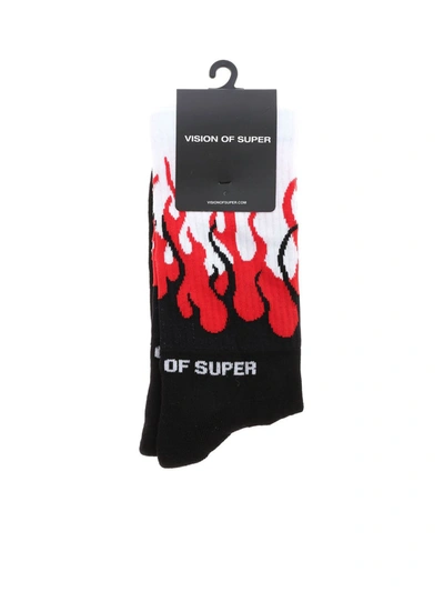 Vision Of Super Logo Socks In Black Red And White
