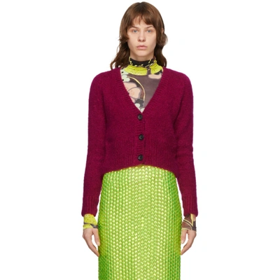 Dries Van Noten Cropped Mohair-blend Cardigan In 308 Fuschia