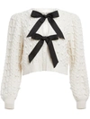 Alice And Olivia Kitty Puff-sleeve Bauble Knit Sweater With Bows In White,black