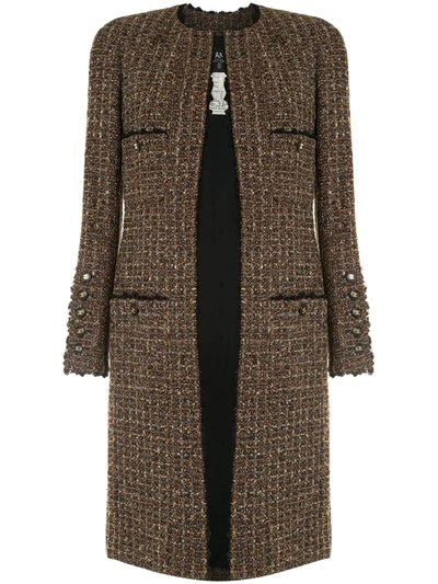 Pre-owned Chanel 1994 Collarless Woven Coat In Brown