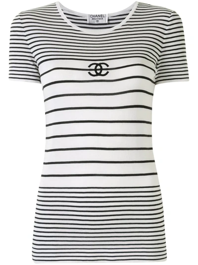 Pre-owned Chanel Cc Striped T-shirt In White