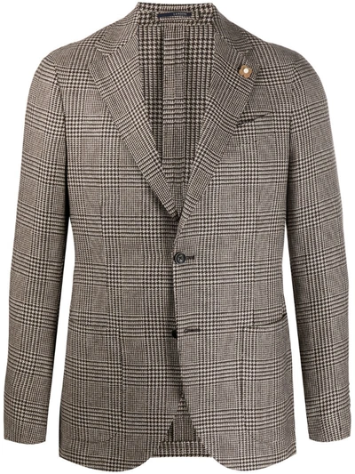 Lardini Prince Of Wales Check Blazer In Brown