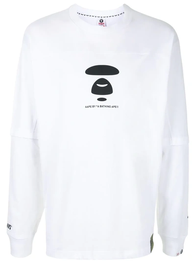 Aape By A Bathing Ape Graphic Logo Print Long-sleeved Top In White