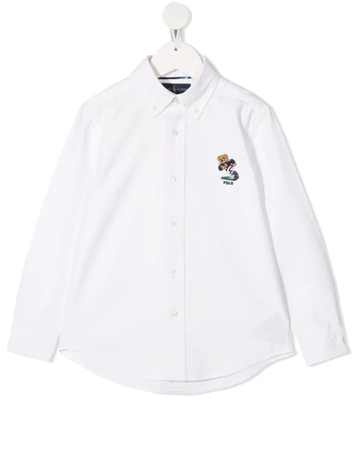 Ralph Lauren Kids' Teddy Bear Button-down Shirt In White