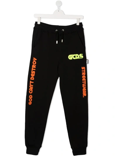 Gcds Kids' Flocked Logo Track Trousers In Black