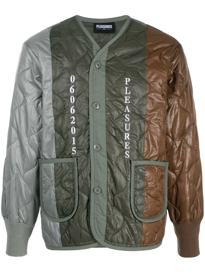 Pleasures Misery Panelled Quilted Jacket In Green
