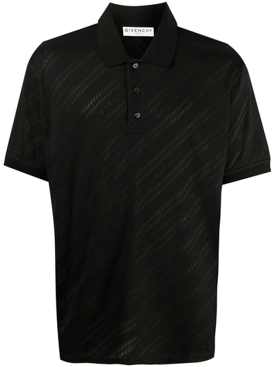 Givenchy Chain-jacquard Cotton-blend Polo Shirt In Black
