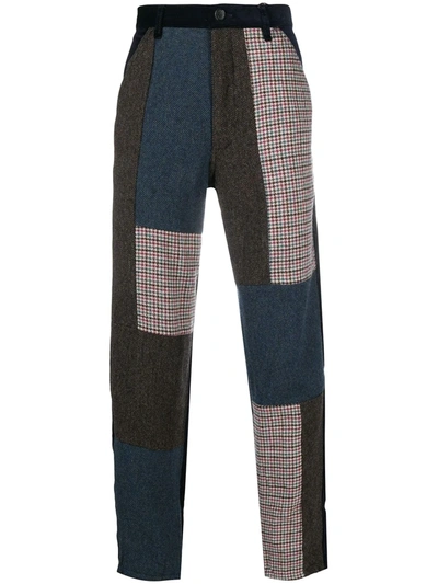 Comme Des Garçons Shirt Patchwork Wool-twill And Cotton-corduroy Trousers In Blue