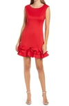 Donna Ricco Ruffle Hem Sleeveless Scuba Dress In Red