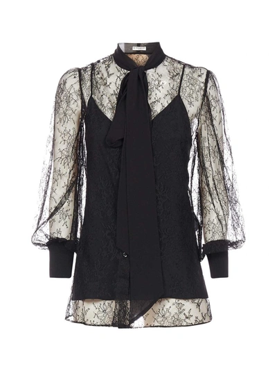 Givenchy Pussybow Lace Sheer Blouse In Black