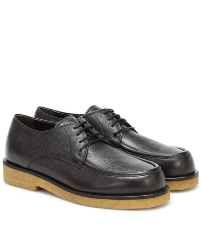 The Row Honore Grained Leather Derby Shoes In Espresso