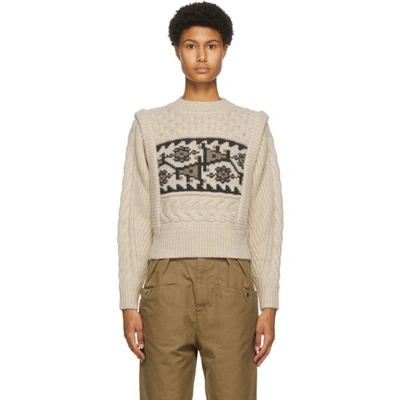 Isabel Marant Étoile Rioja Jacquard-patterned Cable-knit Wool Jumper In Beige