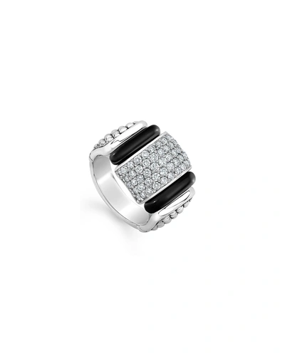 Lagos Sterling Silver Black Caviar Diamond & Black Ceramic Statement Ring