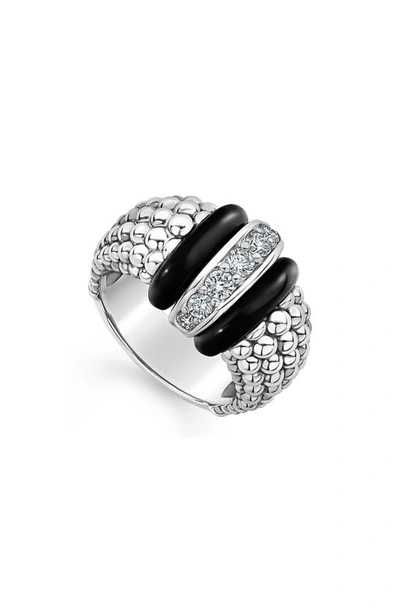 Lagos Sterling Silver Black Caviar Diamond & Ceramic Statement Ring