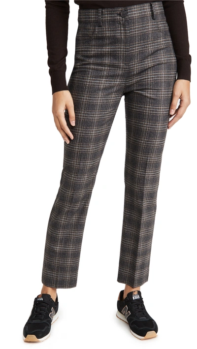Theory Checked Wool-blend Straight-leg Pants In Brown Multi