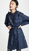 Rains Curve Tie Belt Jacket In Blue